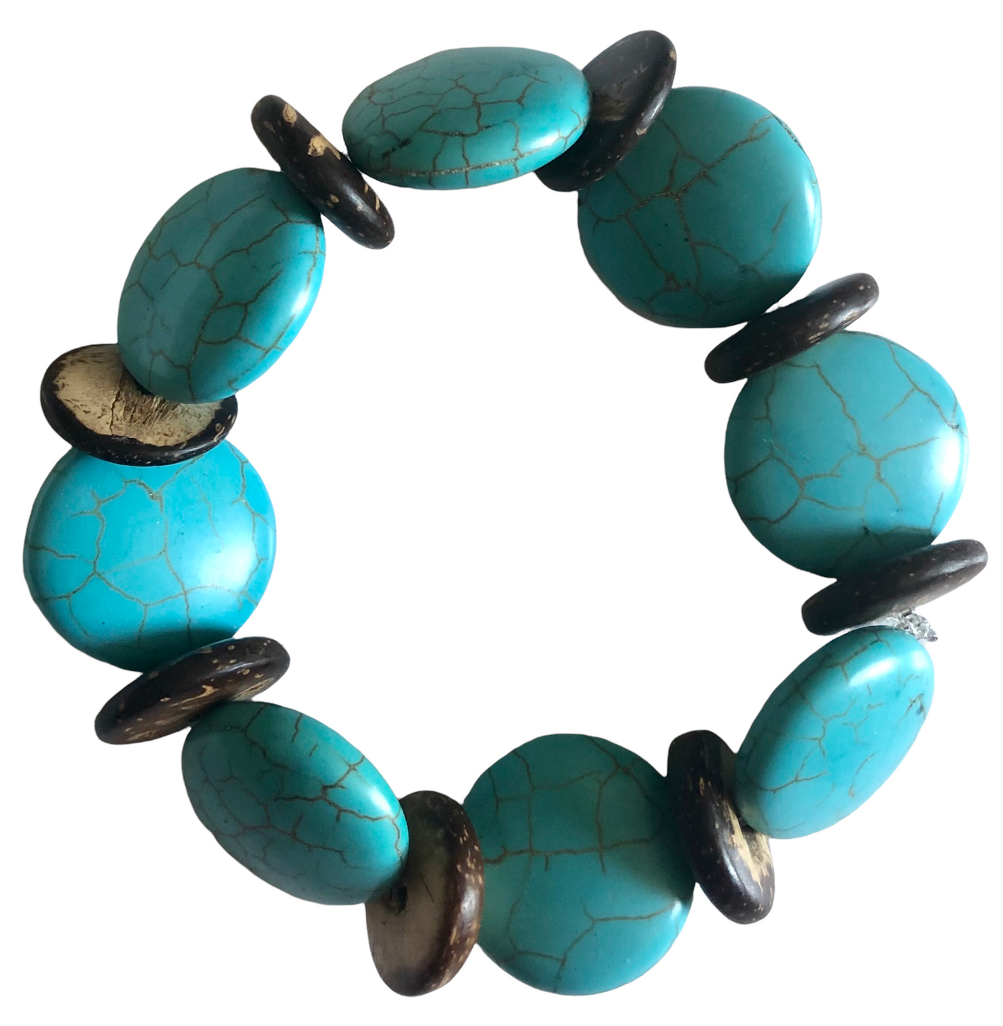 Turquoise & African Wood Beaded Bracelet