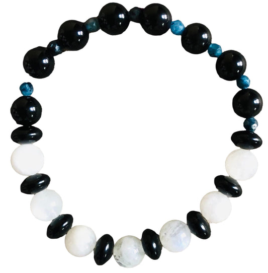 Moonstone, Black Onyx, Obsidian, Tourmaline Beaded Bracelet
