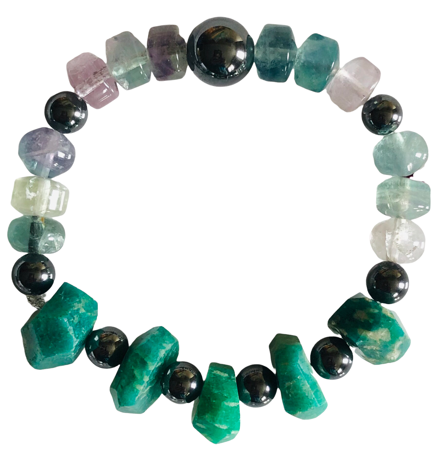 Ruby Zoisite, Hematite, Fluorite, Bracelet & Earing Set