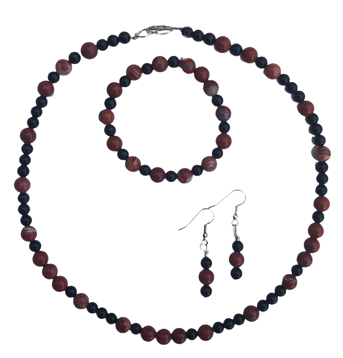 Red Jasper & Obsidian Jewelry Set