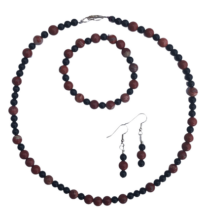 Red Jasper & Obsidian Jewelry Set