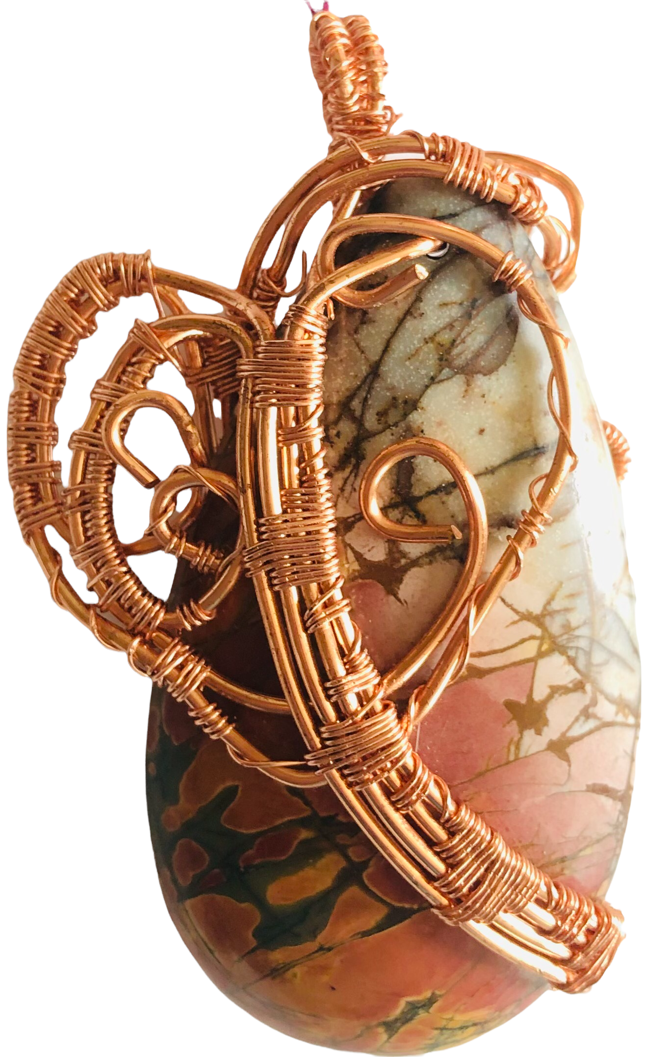 Picasso Jasper Copper Wire Heart Wrapped Pendant