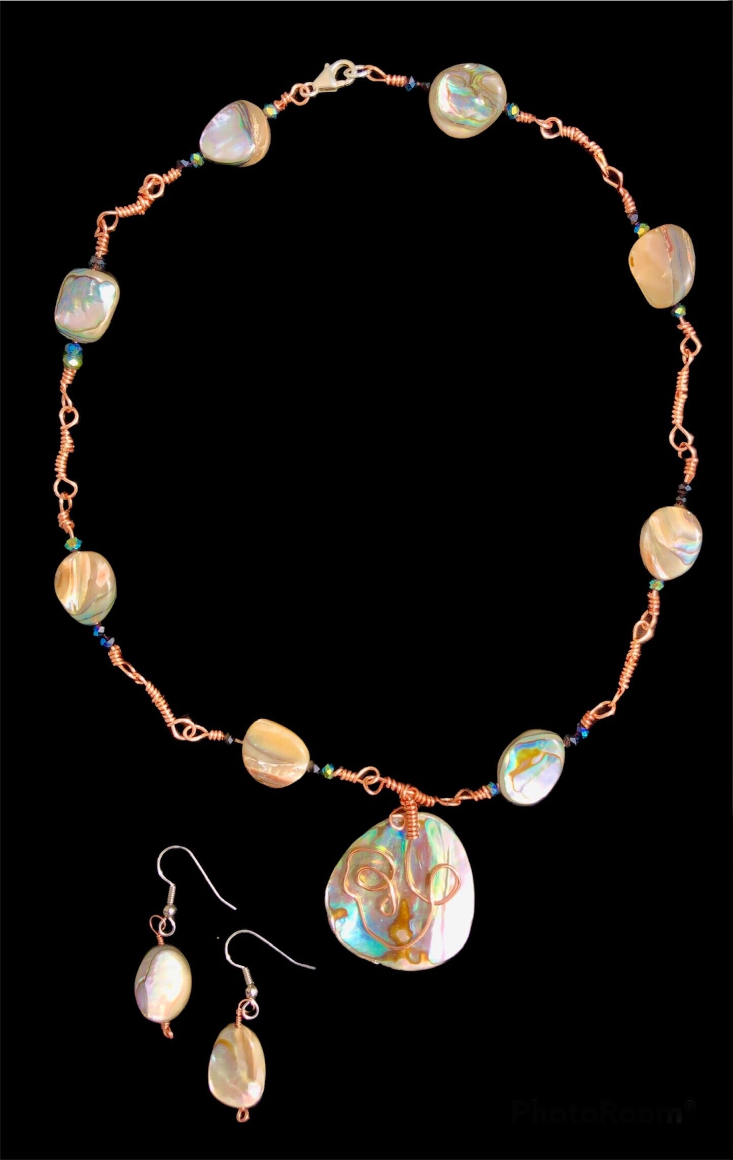 Abalone wire Copper Wrap Necklace w/ Pendant