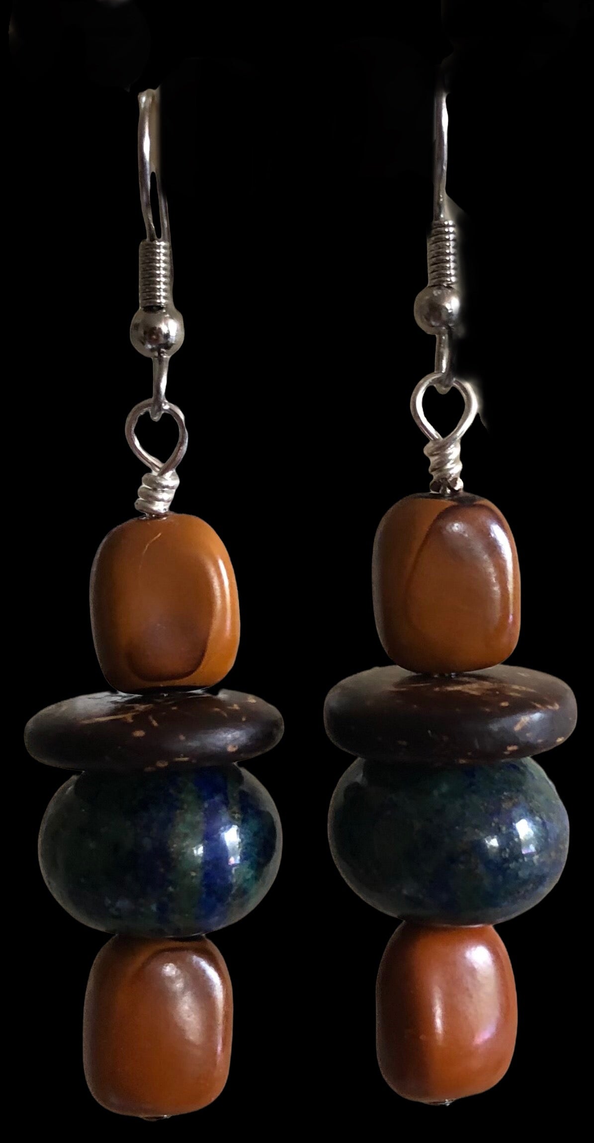 Lapis, African Wood & Corn Beads Bracelet & Earing Set