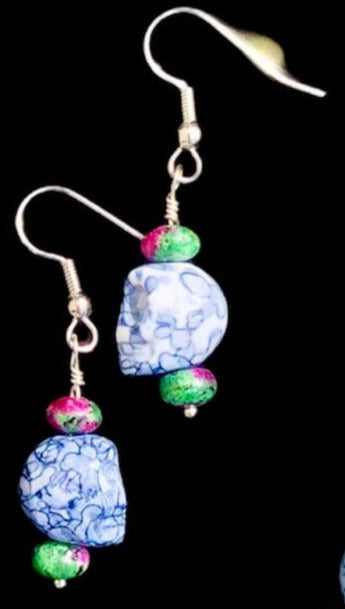 Sterling 925 Silver, Ruby Zoisite. Lapis & Sodalite Skull Jewelry Set