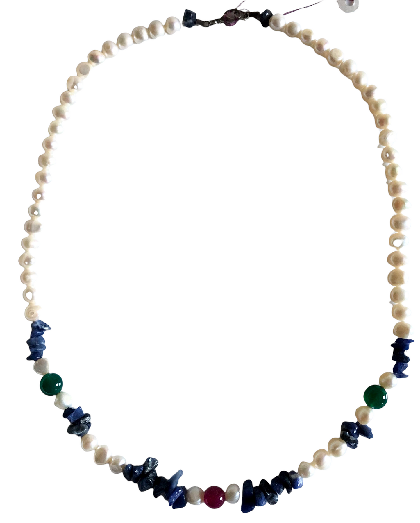 Water Pearl, Green & Magenta Agate & Sodalite Beaded Necklace