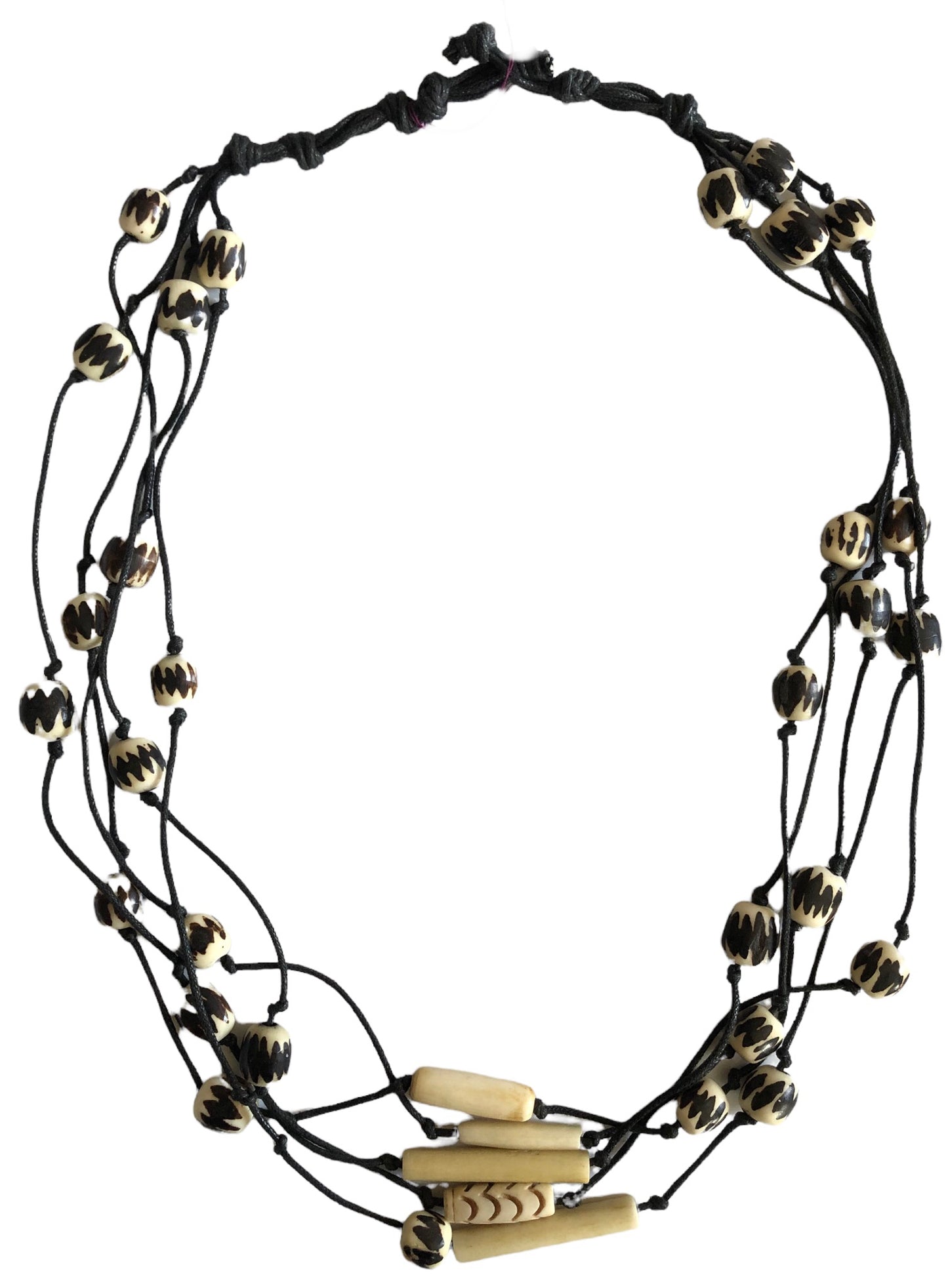 Leather &  African Bone Beaded Necklace