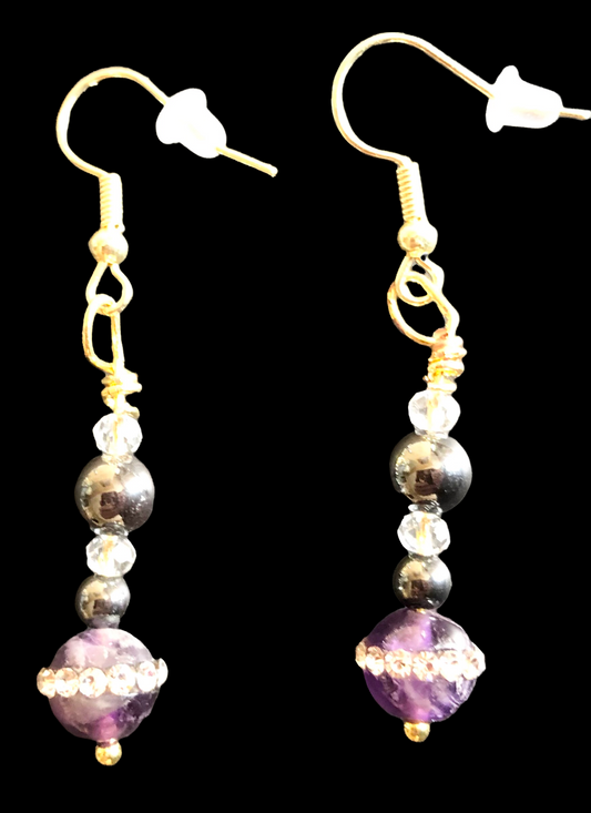 Amethyst & Clear Quartz Earing Set's