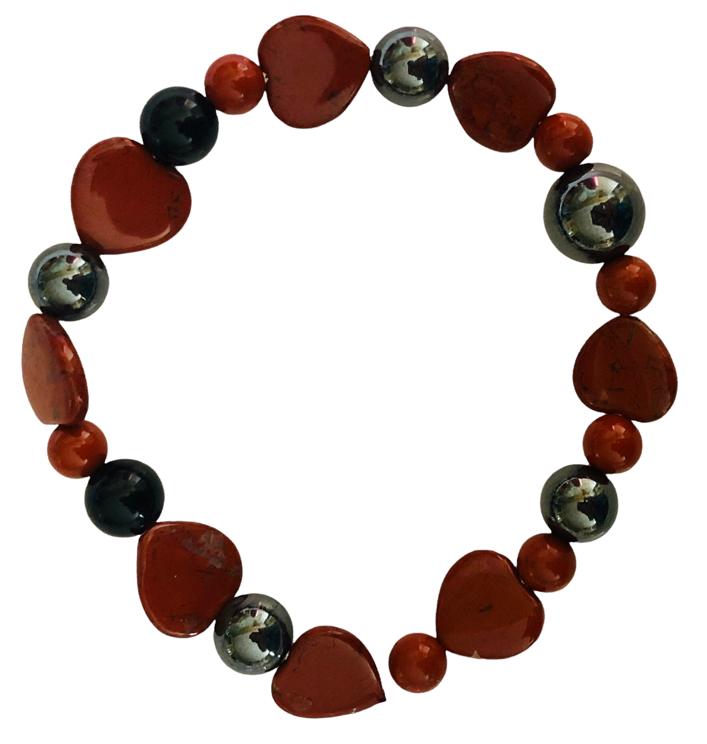 Red Jasper Heart & Hematite Beaded Bracelet
