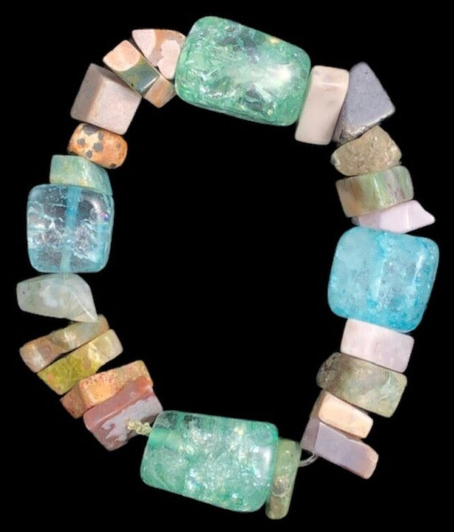 Jasper, Blue & Green Quartz Crystal Necklace
