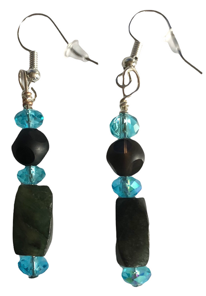 Green Agate & African Wood Beaded Swarovski Earing Set