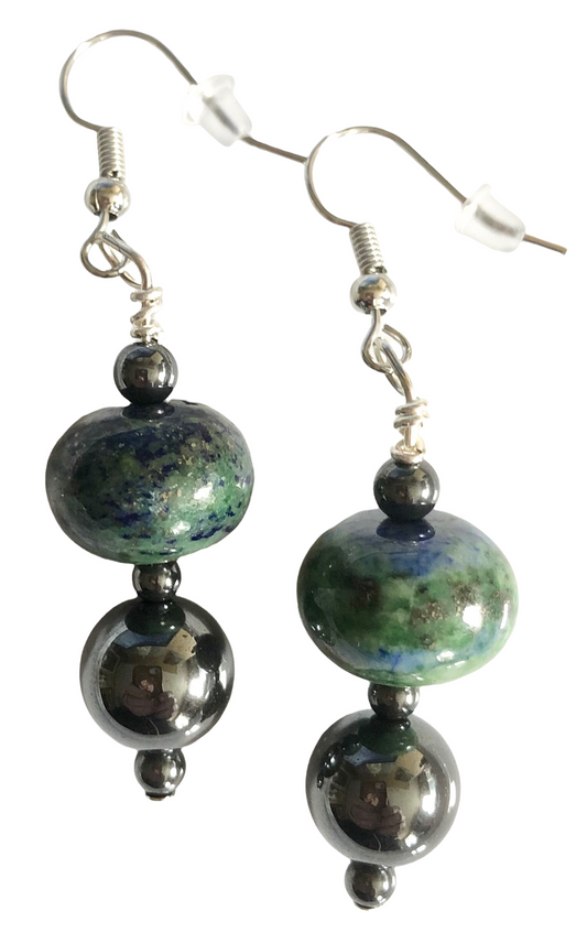 Gold & Silver Lapis Lazuli & Hematite Earing Set's