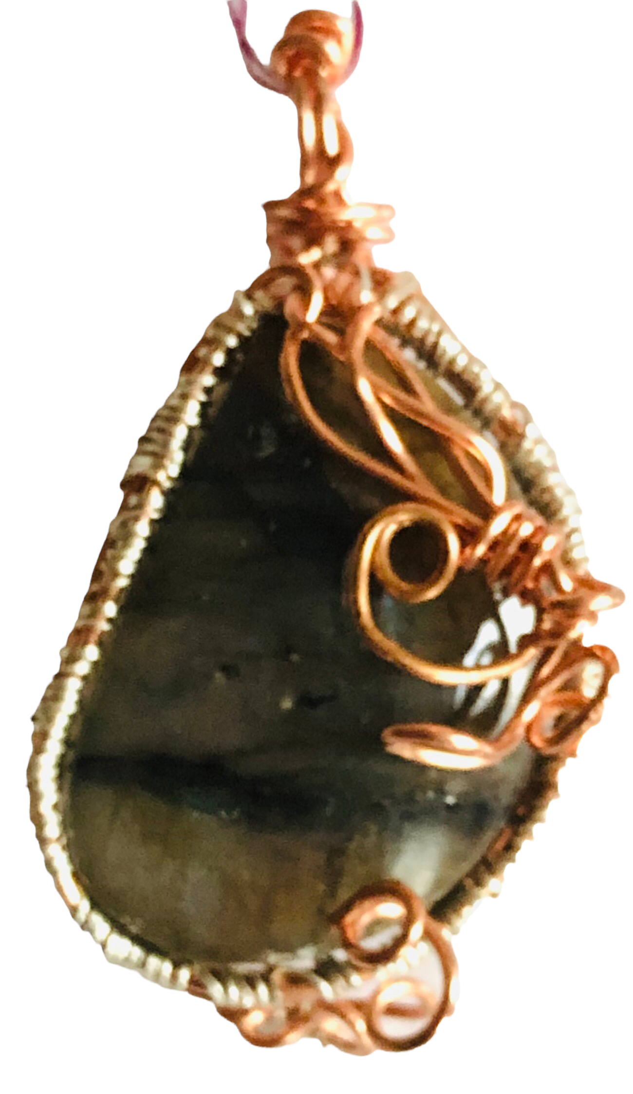 Labradorite Sterling 925 Silver & Copper Wire Wrapped Pendant
