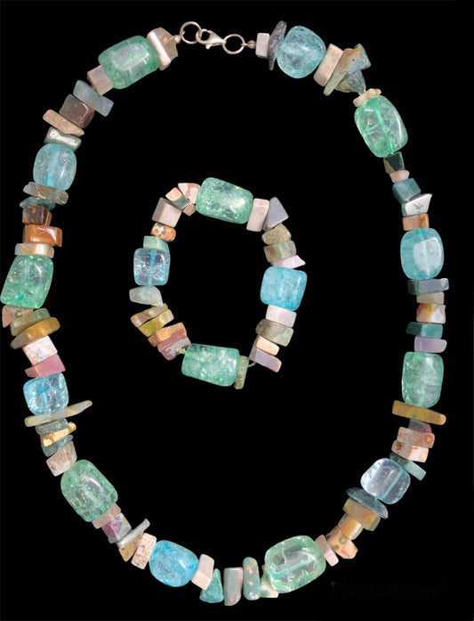 Jasper, Blue & Green Quartz Crystal Necklace