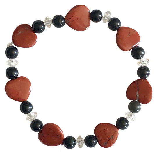 Red Jasper Heart & Obsidian Jewelry Set