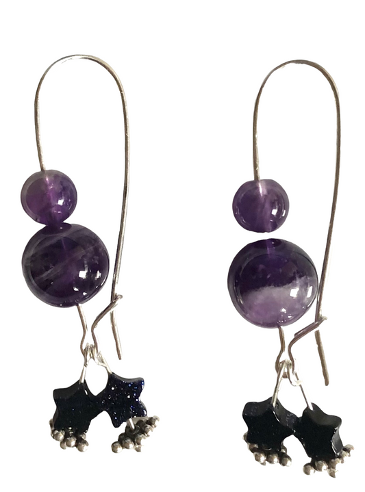 Goldstone & Amethyst Star Earing Set