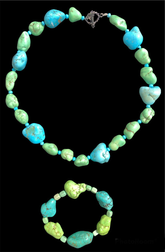 Green and Blue Enhanced Turquoise necklace & Bracelet