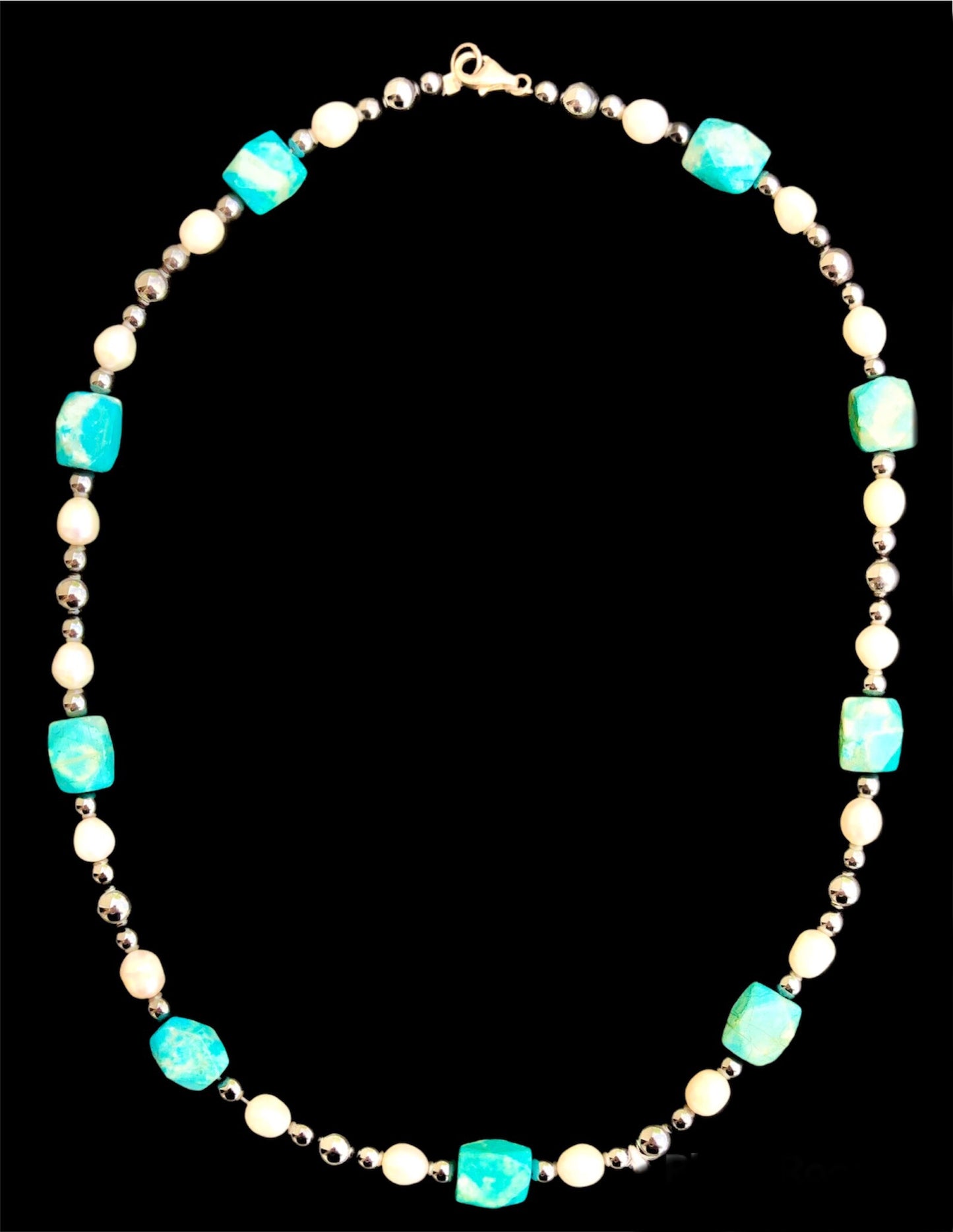 Hematite, Water Pearl & Turquoise Necklace