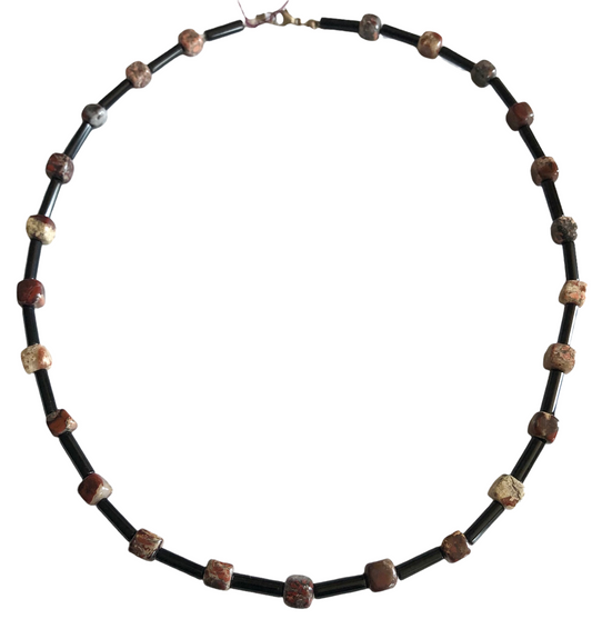 Painted Jasper & Blue Goldstone Beaded Necklace