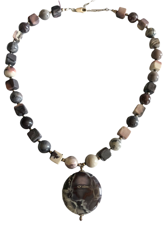 Sterling 925 Silver & Painted Jasper Necklace