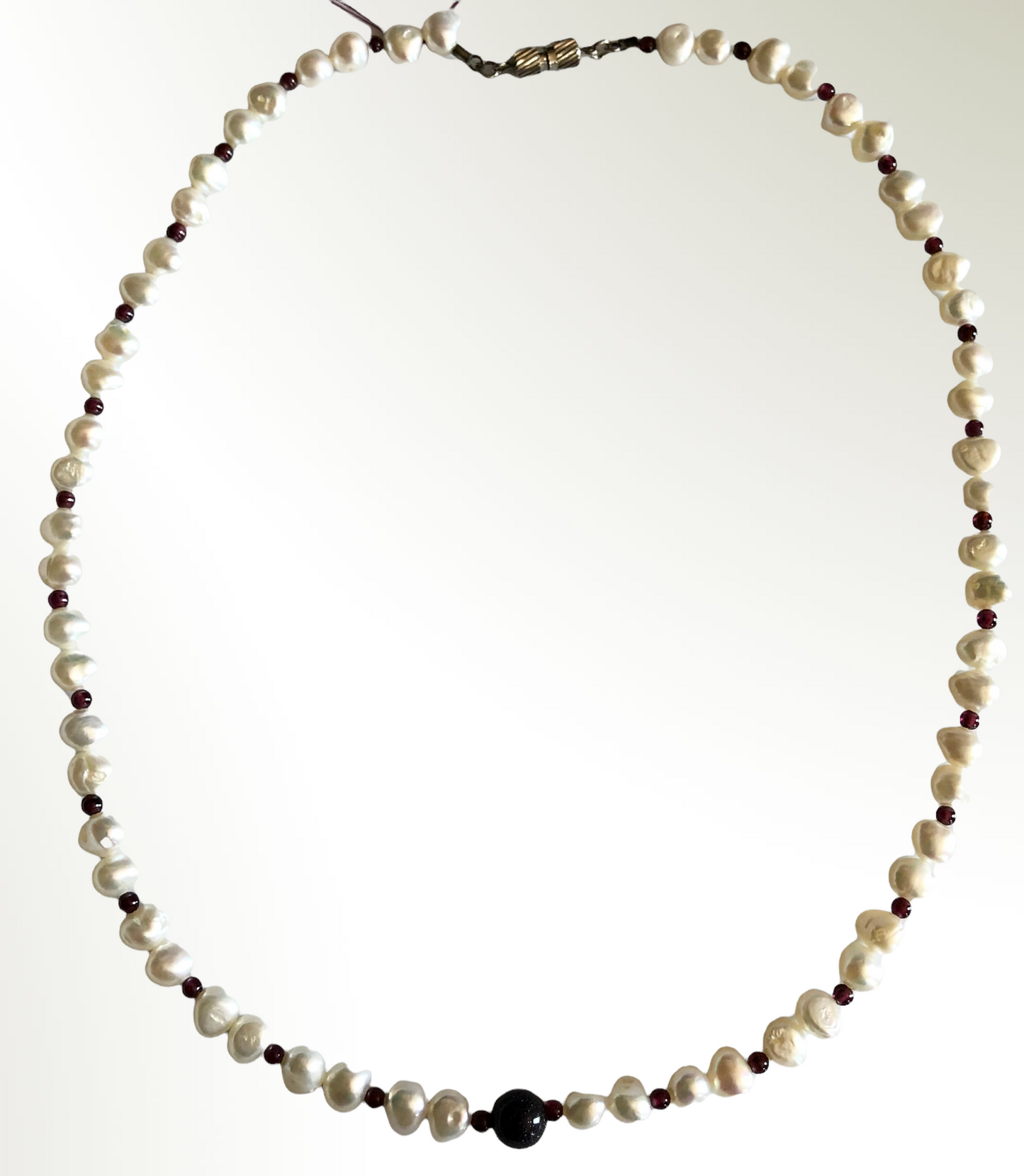 Water Pearl, Garnet & Goldstone Necklace