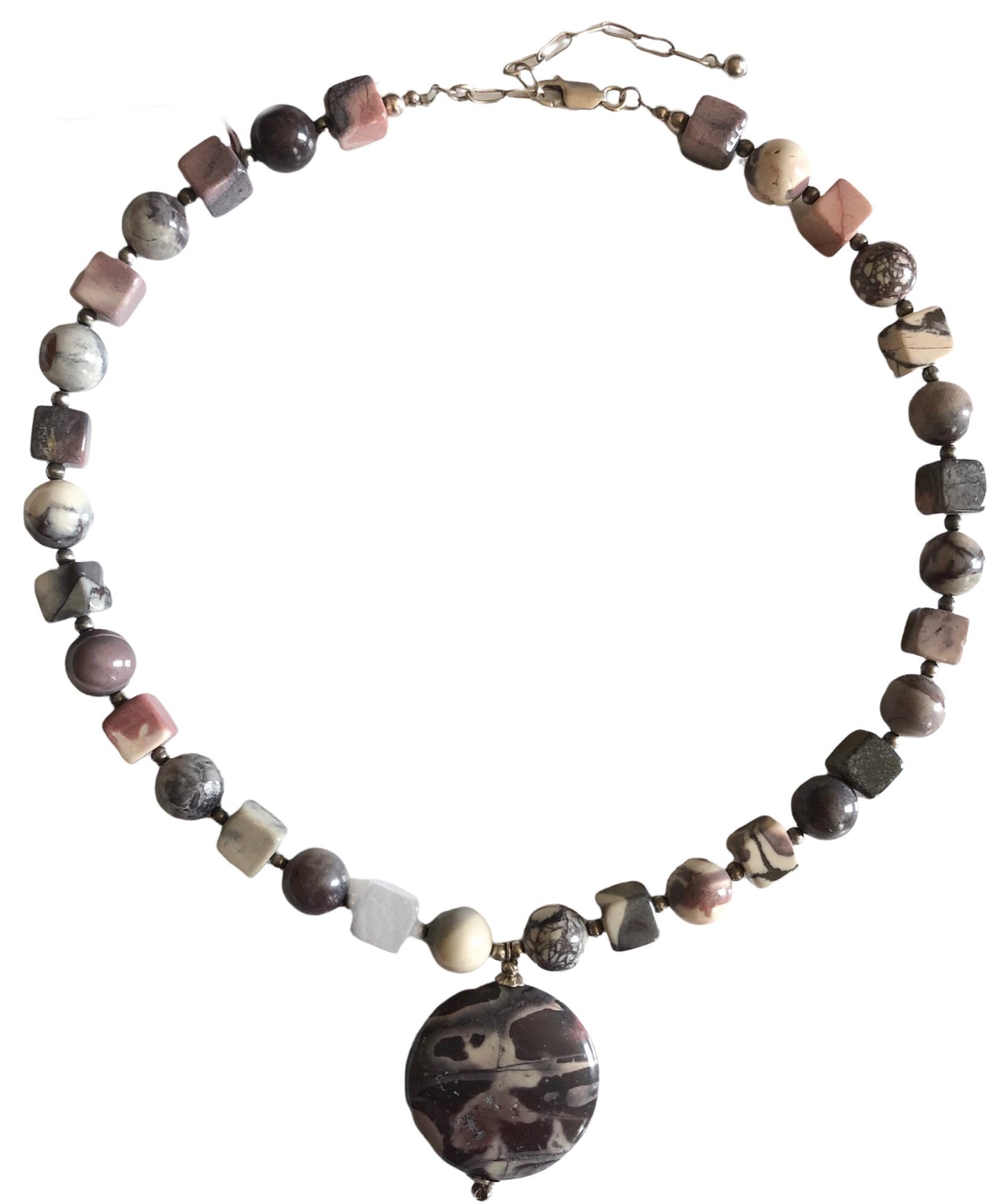 Sterling 925 Silver & Painted Jasper Necklace