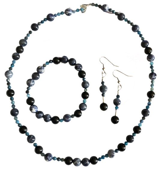 Black Obsidian, Blue Sodalite & Tourmaline