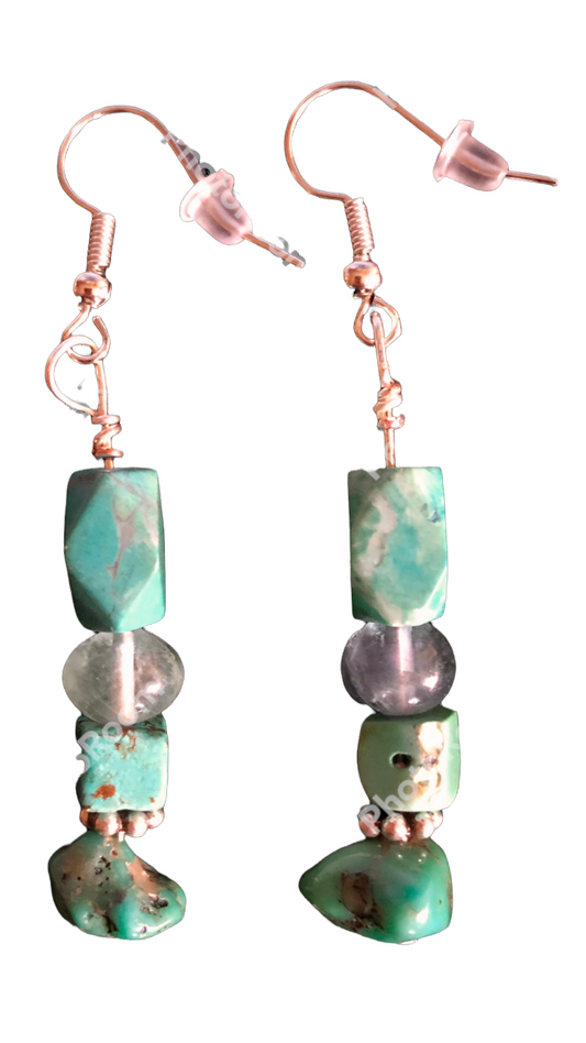 Gold & Sterling 925 Silver Fluorite & Turquoise Earing Set