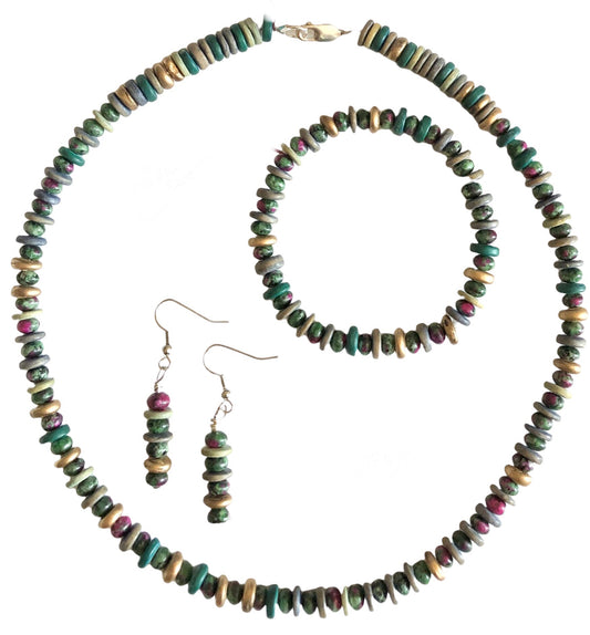 Ruby Zoisite & African Wood Beaded Necklace #2