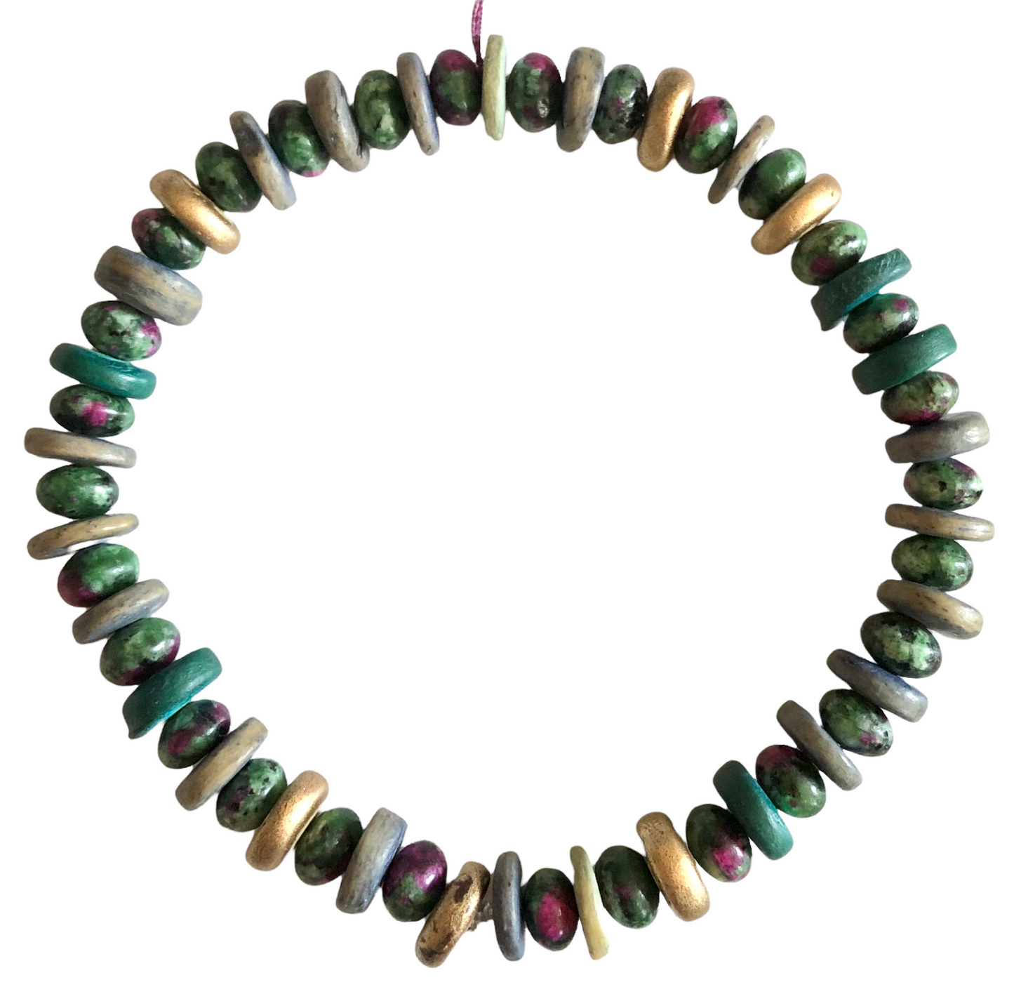 Ruby Zoisite & African Wood Beaded Necklace #2